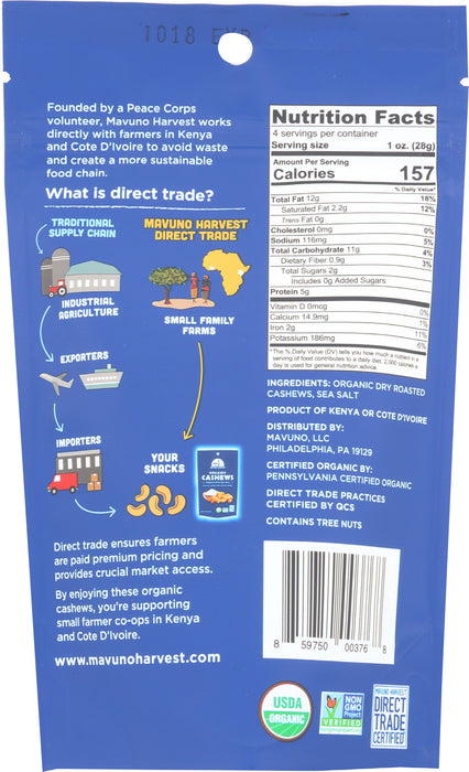 Roasted Cashews, Sea Salt Org, 4 oz