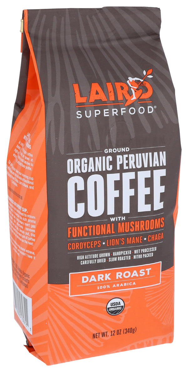 Peruvian Coffee With Functional Mushrooms, Dark Roast, Org, 12 oz