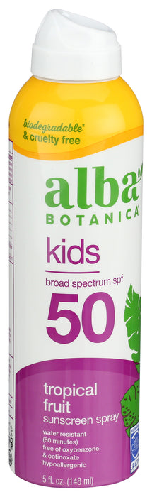 Kids Sunscreen 50, Clear Spray, Tropical Fruit, 6 oz