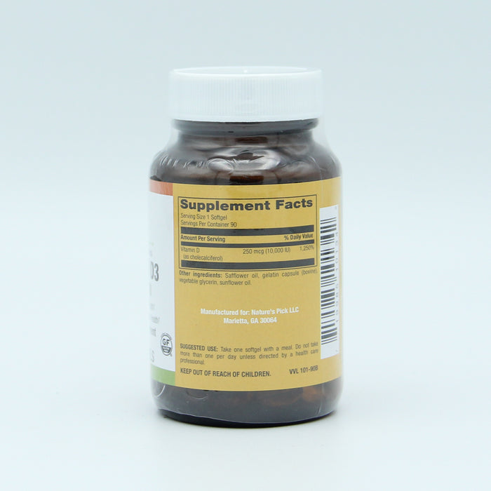 Vitamin D3 250 mcg (10,000 IU), 90 sgel