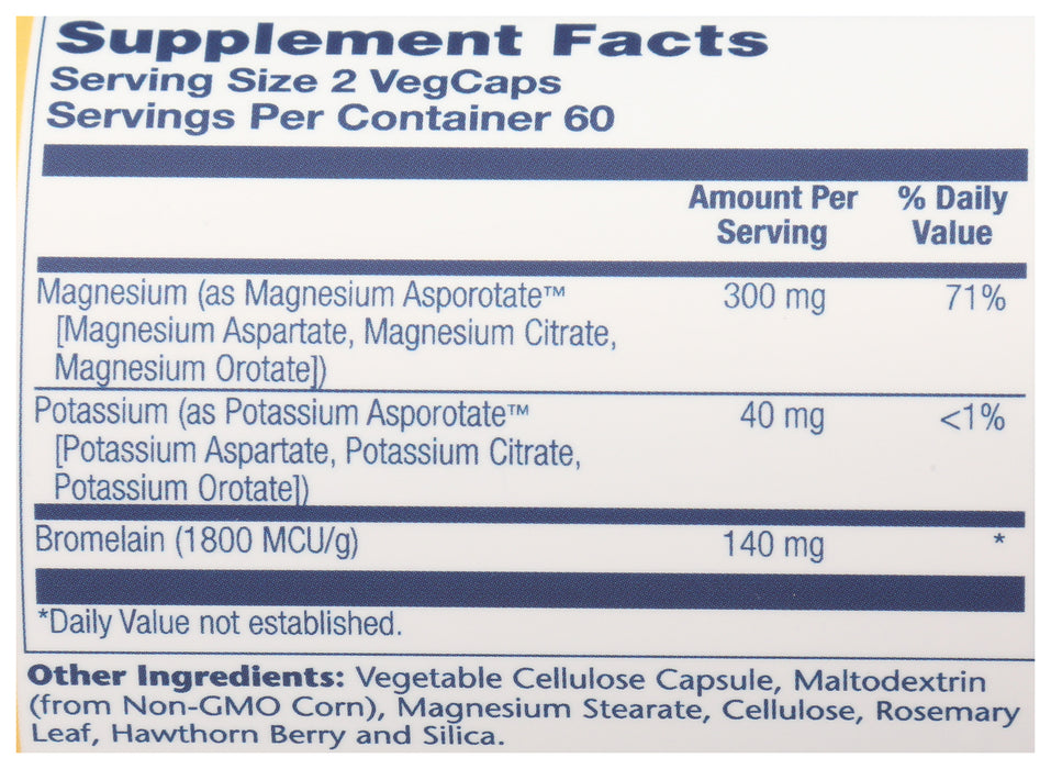 Magnesium Potassium Asporotates w Bromelain, 120 vcap