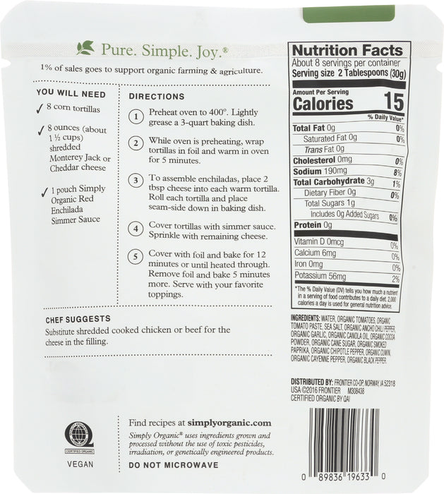 Red Enchilada Simmer Sauce, Org, 8 oz