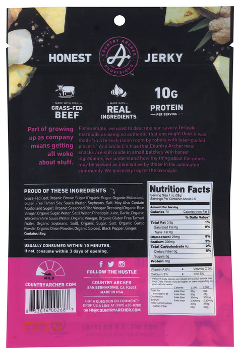 Grass-Fed Beef Jerky, Teriyaki, GF, 2.5 oz