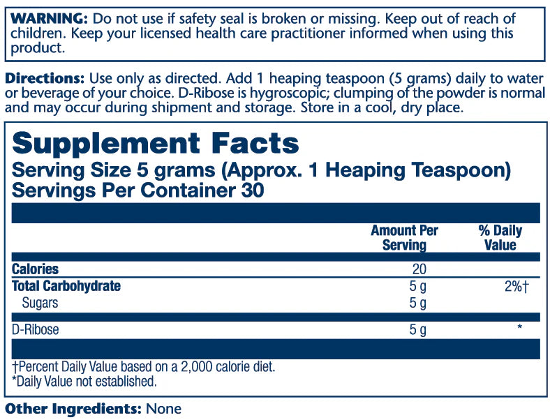 D-Ribose Powder 5000 mg, 5.3 oz