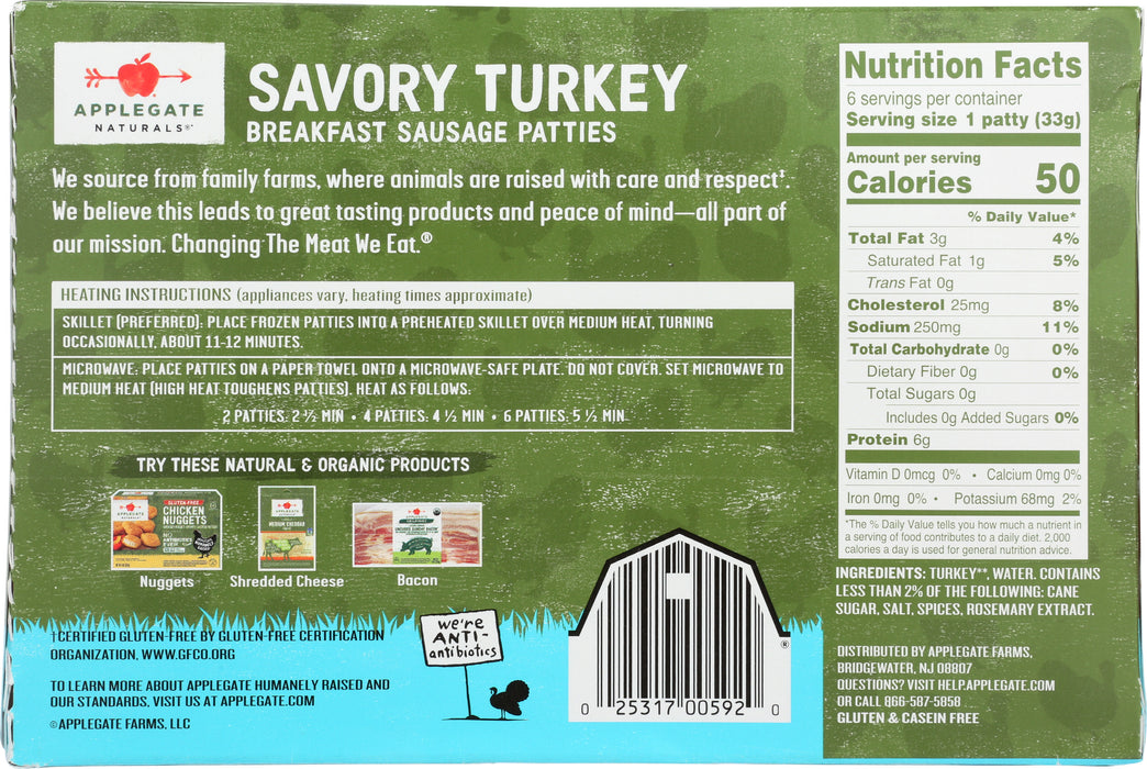 Savory Turkey Breakfast Sausage Patties, GF, 7 oz