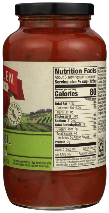 Tomato Basil Pasta Sauce, Org, 23.5 oz