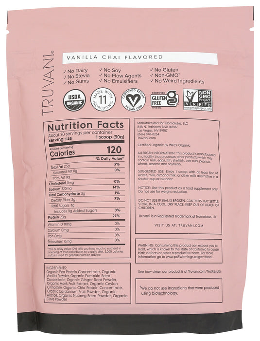 Plant Based Protein, Vanilla Chai, Org, 20 Serv/21.59 oz