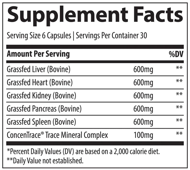 Beef Organs 500 mg, 180 cap