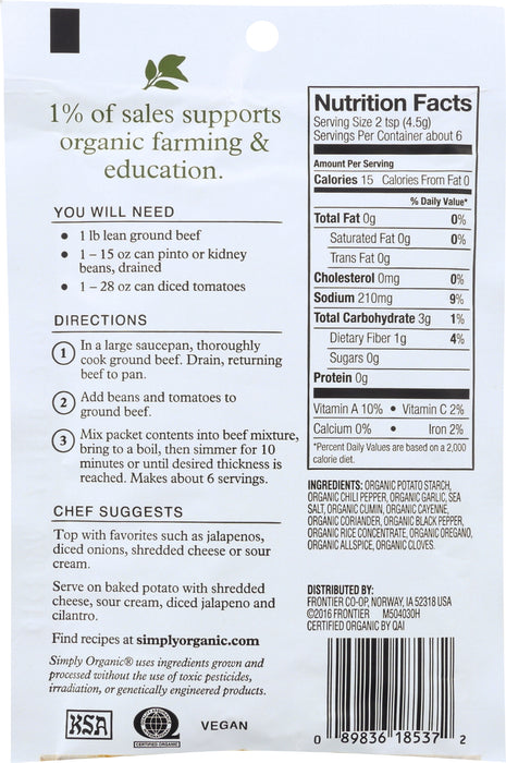 Spicy Chili Seasoning, Org, 1 oz