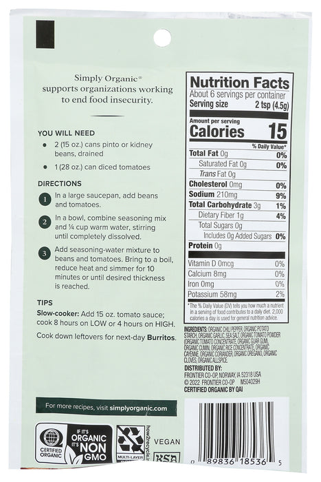 Vegetarian Chili Seasoning, Org, 1 oz