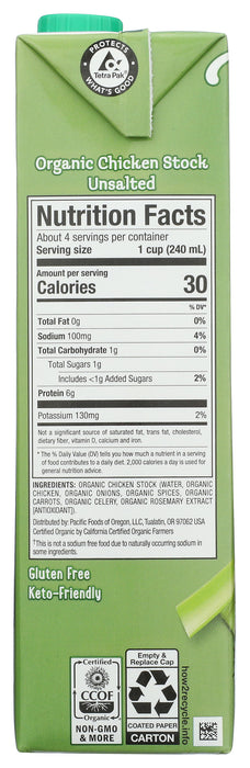 Chicken Stock, Unsalted, Org, 32 fl oz