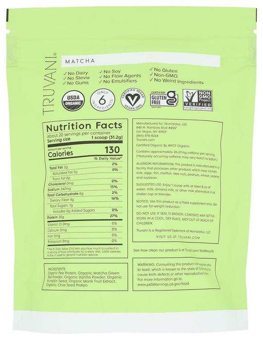 Plant Based Protein, Matcha, Org, 20 Serv/22 oz