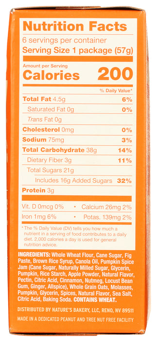 Pumpkin Spice Whole Wheat Fig Bar 6pk, 12 oz