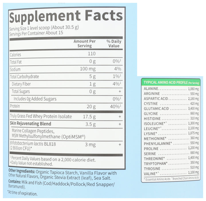 Sport Grass Fed Whey Plus MSM, Vanilla, 457.5 g