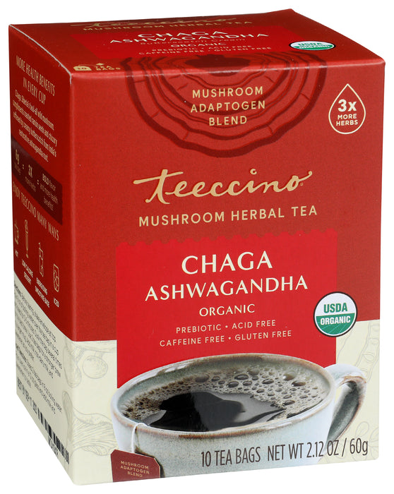 Chaga Ashwagandha Mushroom Herbal Tea, Org, 10 tbag