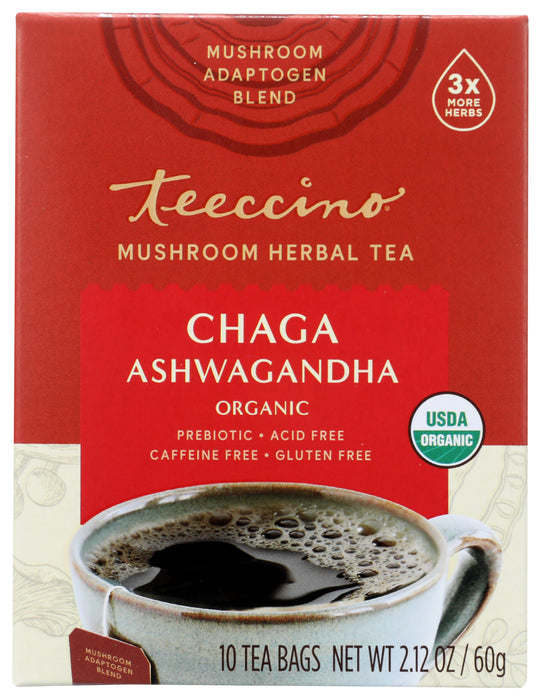 Chaga Ashwagandha Mushroom Herbal Tea, Org, 10 tbag
