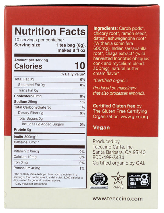 Chaga Ashwagandha Mushroom Herbal Tea, Org, 10 tbag