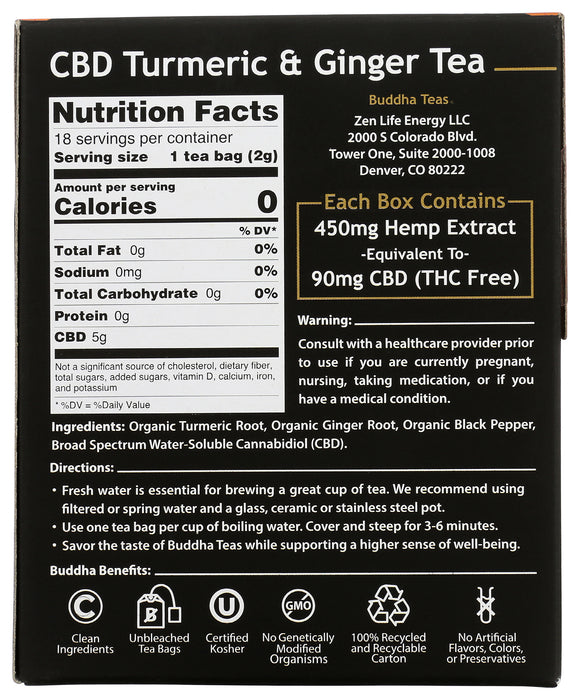 CBD Turmeric & Ginger Tea, 18 tbag