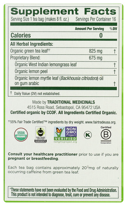 Green Tea w/ Lemongrass, Org, 16 tbag