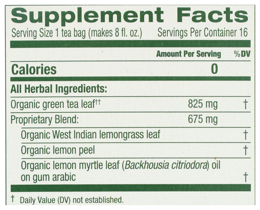 Green Tea w/ Lemongrass, Org, 16 tbag