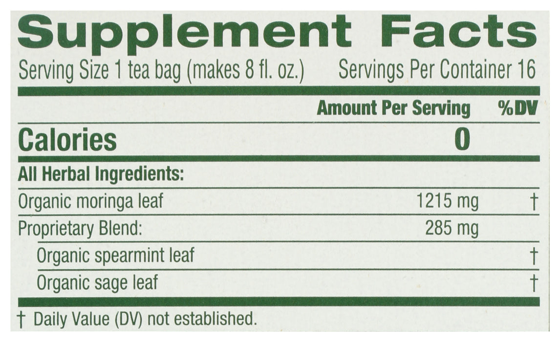 Moringa w/ Spearmint and Sage Herbal Tea, Org, 16bag