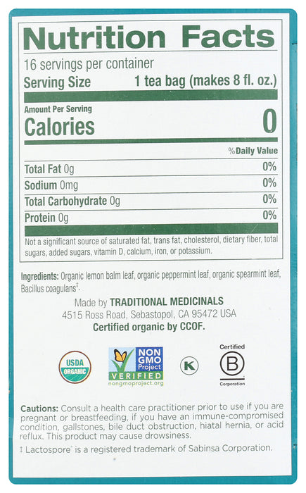 Triple Mint Daily Probiotic Herbal Tea, Org, 16 tbag