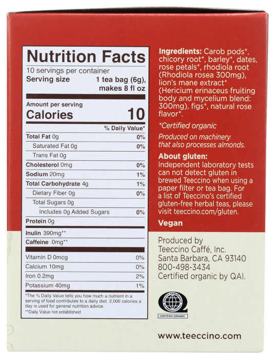 Lion's Mane Rohdiola Mushroom Herbal Tea, 10 tbag