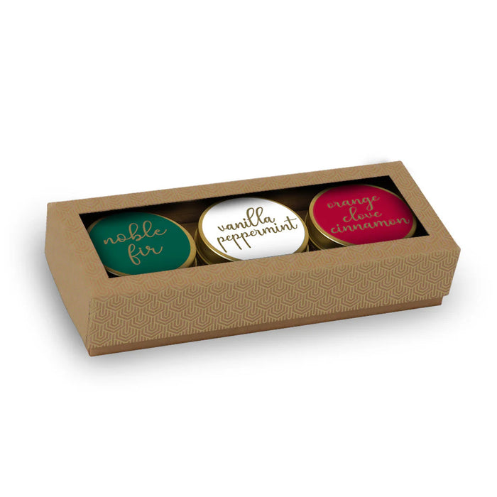 Candles, Holiday Tin Gift Box Set, 3 tin