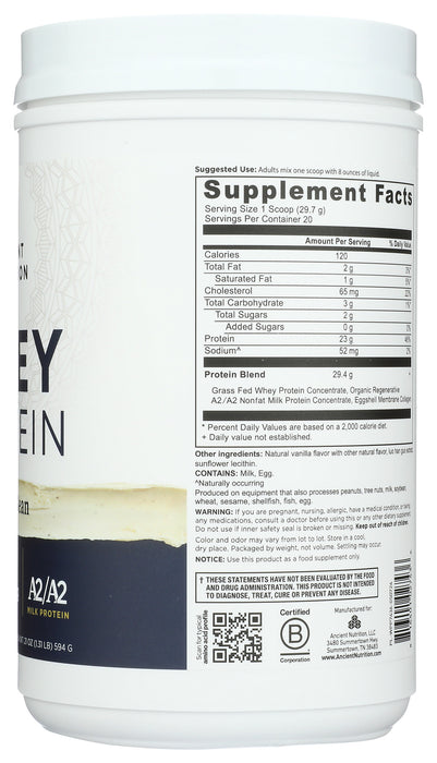 Whey Protein Powder A2/A2, Vanilla Bean, 21 oz/20 serv