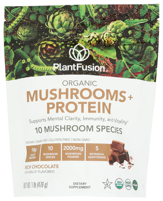 Chocolate Mushrooms + Protein Powder, Plant Based, 15.8 oz