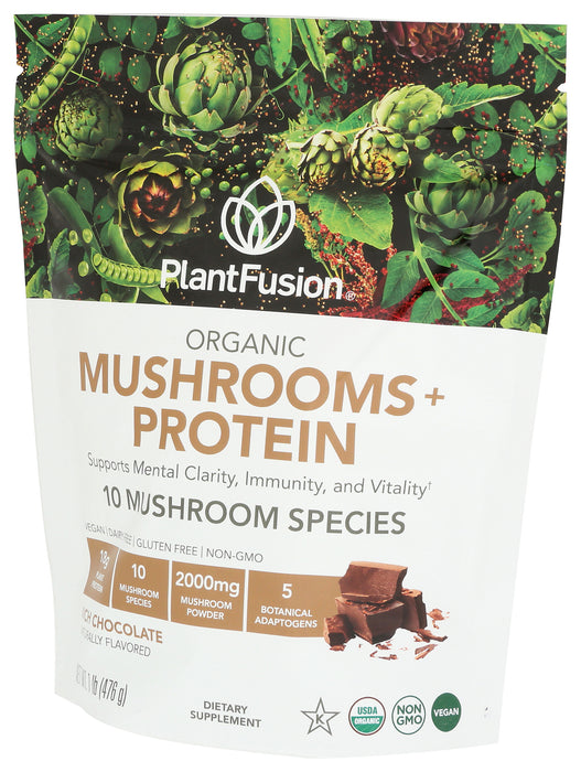 Chocolate Mushrooms + Protein Powder, Plant Based, 15.8 oz