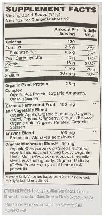 Plant Based Chocolate Protein, Org, 12 serv/12.9 oz