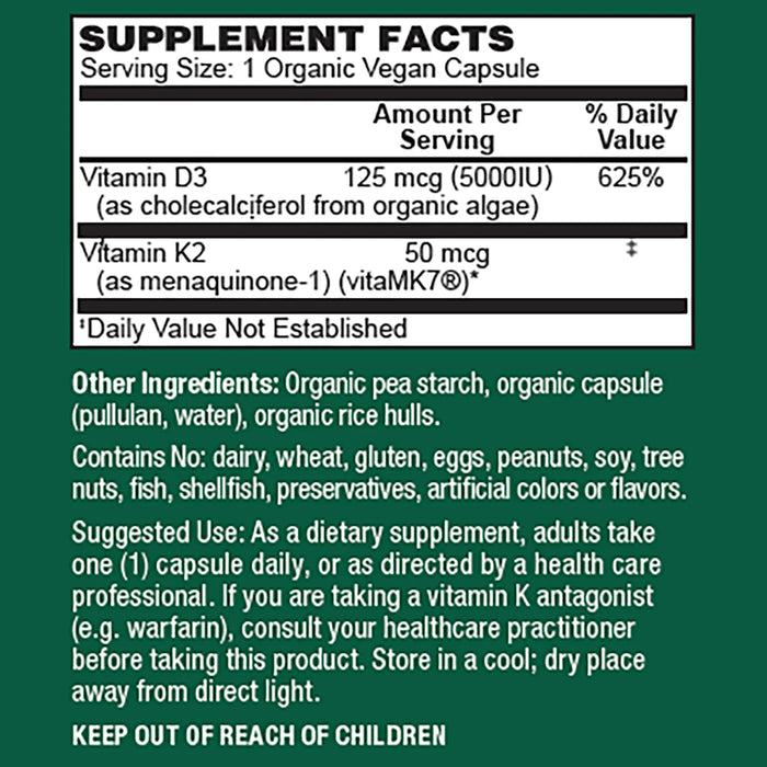 Vitamin D3 with K2 5000 IU (125mcg) 60 vcap