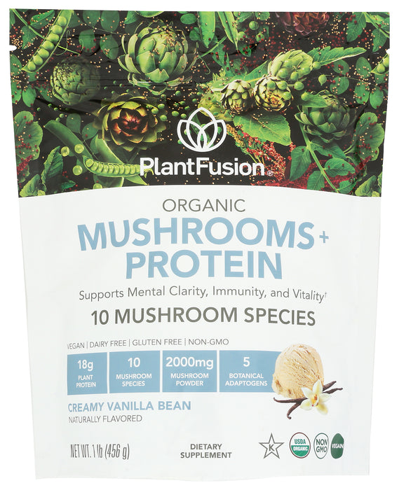 Vanilla Mushrooms + Protein Powder, Plant Based, 15 oz