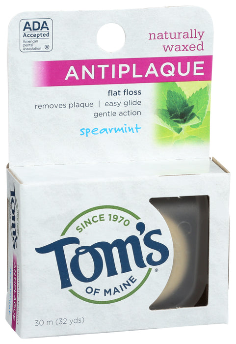 Naturally Waxed Antiplaque Flat Floss, Spearmint, 32 yd