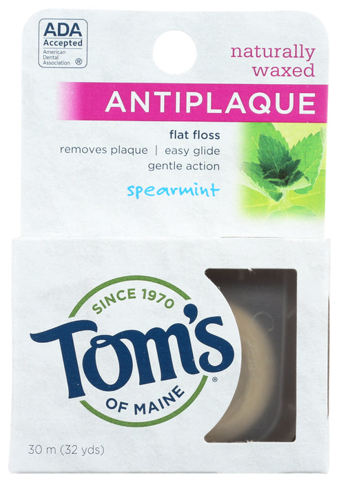 Naturally Waxed Antiplaque Flat Floss, Spearmint, 32 yd