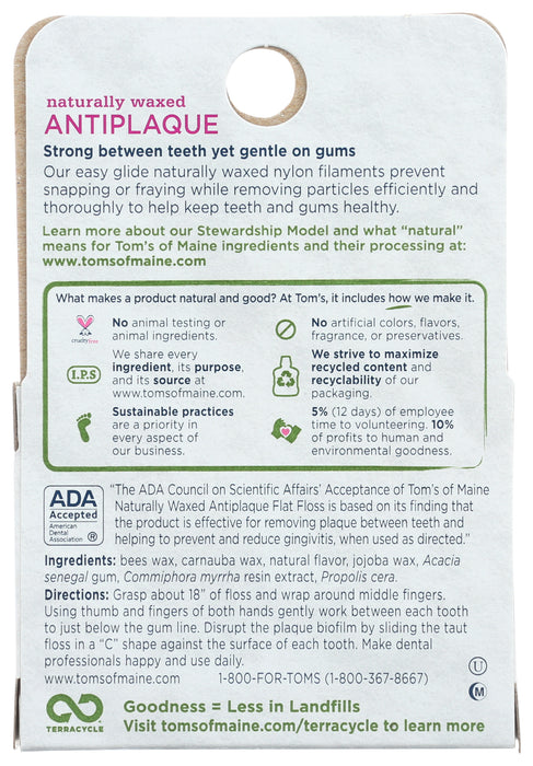 Naturally Waxed Antiplaque Flat Floss, Spearmint, 32 yd