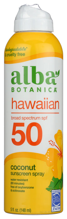 Hawaiian Sunscreen 50, Clear Spray, Coconut, 6 oz