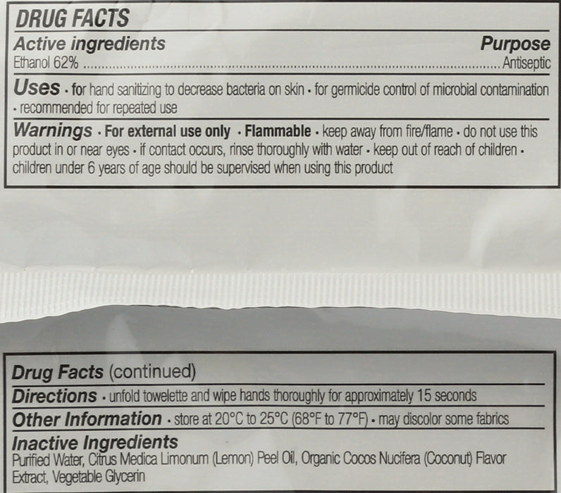 Hand Sanitizer Wipes, Coconut Lemon, 15ct