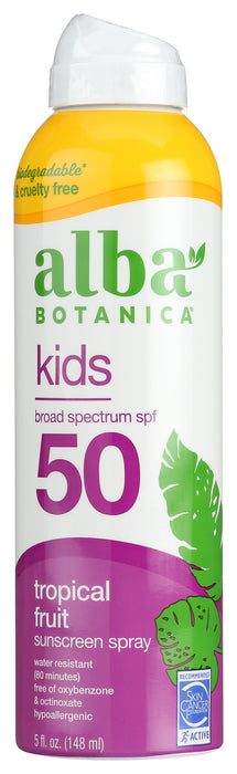 Kids Sunscreen 50, Clear Spray, Tropical Fruit, 5 oz