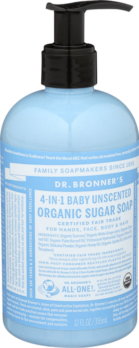 Organic Sugar Soap, Baby Unscented, 12 oz