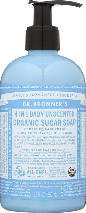 Organic Sugar Soap, Baby Unscented, 12 oz