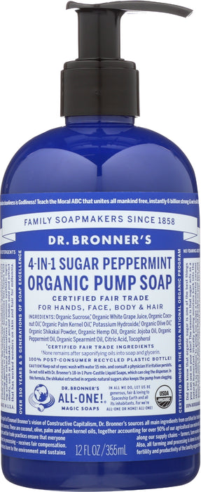 Organic Sugar Soap, Peppermint, 12 oz