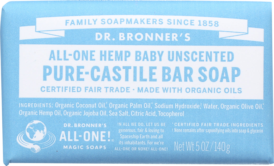 Pure Castile Bar Soap, Hemp Baby Unscented, 5 oz