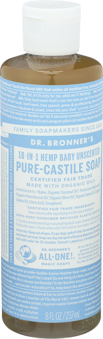 Pure Castile Liquid Soap, Hemp Baby Unscented, 8 floz