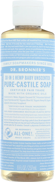 Pure Castile Liquid Soap, Hemp Baby Unscented, 8 floz
