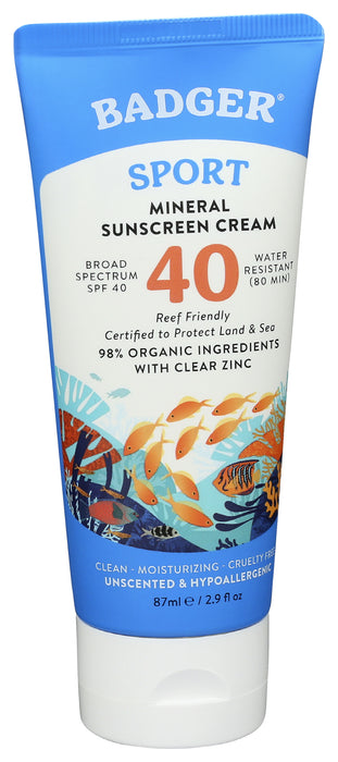 SPF 40 Sports Mineral Sunscreen Clear Cream, Unscented, 2.9 oz