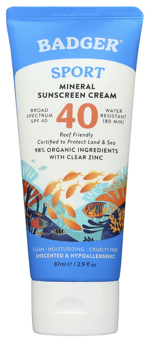 SPF 40 Sports Mineral Sunscreen Clear Cream, Unscented, 2.9 oz