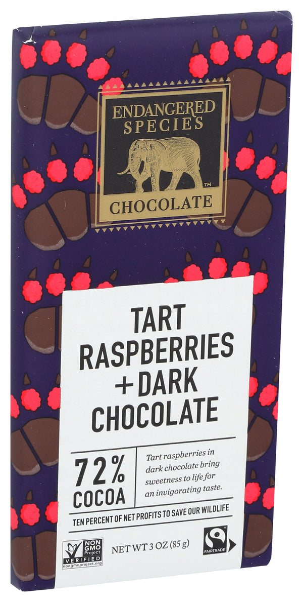 Tart Raspberry Dark Chocolate Bar 72%, 3 oz