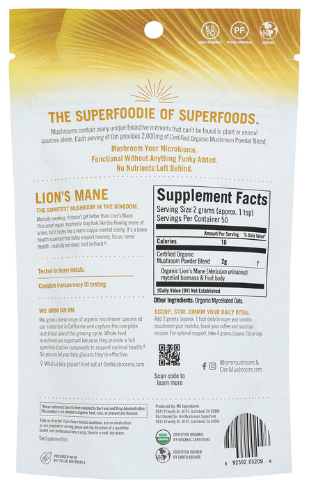 Lion's Mane Mushroom Powder, Org, 3.5 oz